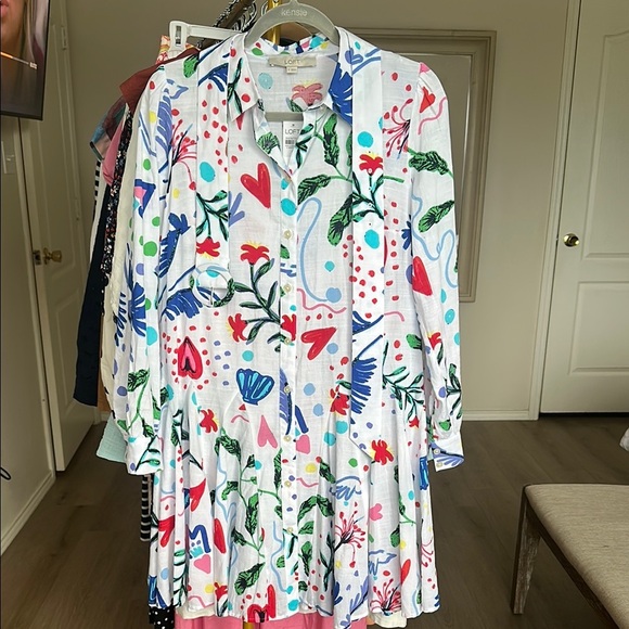 NEW LOFT White Multicolor Floral Long Sleeve Dress - Picture 2 of 4